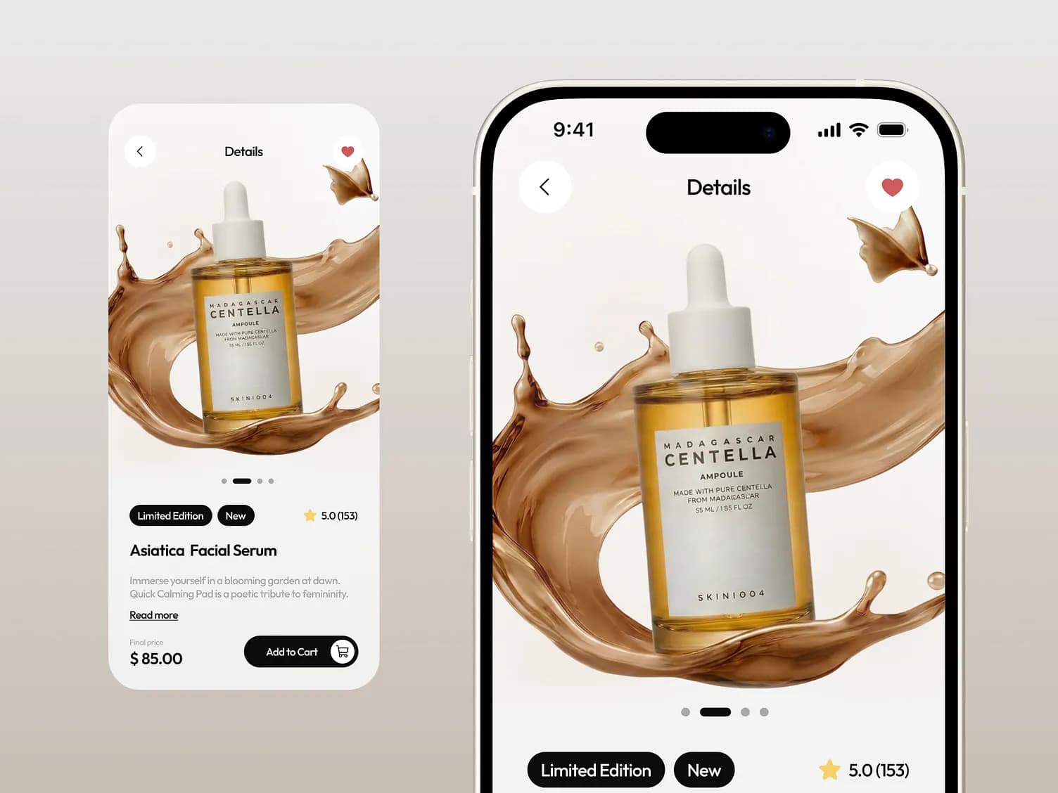A skincare brand's product page on a phone, with add-to-cart and reviews in reach of a thumb.